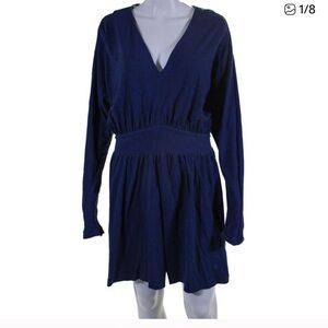 Halston Heritage Womens Long Sleeve V Neck A Line Dress Blue Size 6